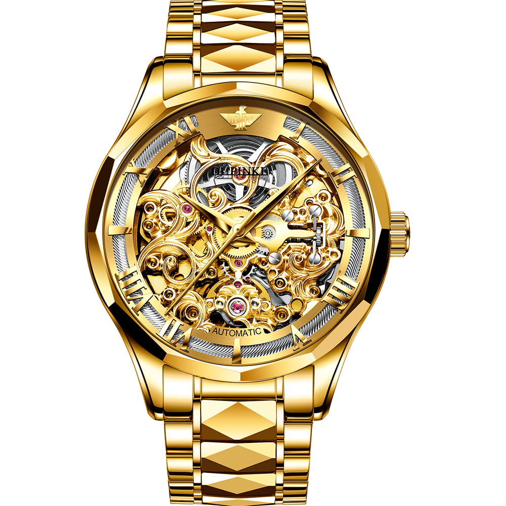 OUPINKE Watches for Mens Automatic Mechanical Skeleton Watch Self Winding Luxury Dress Tungsten Steel Sapphire Crystal Waterproof Reloj, Male 3168A