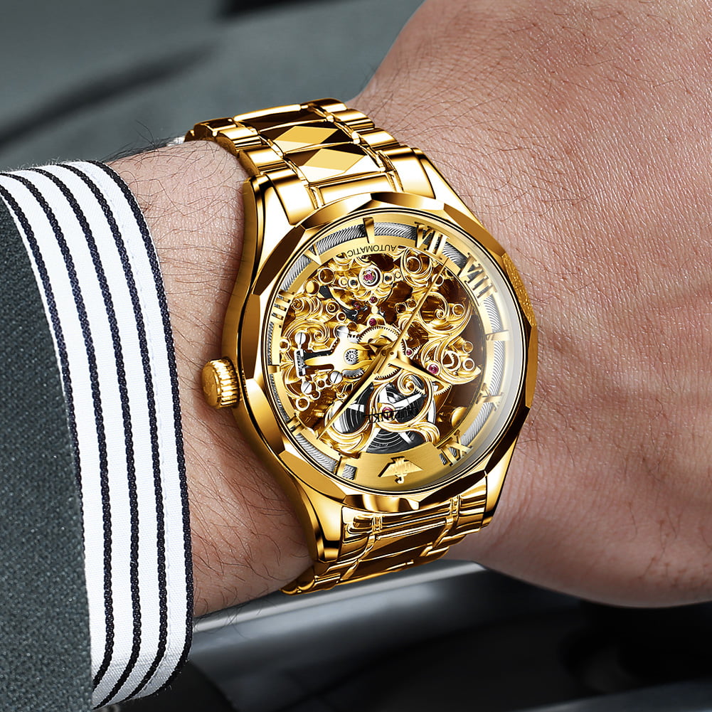 OUPINKE Watches for Mens Automatic Mechanical Skeleton Watch Self Winding Luxury Dress Tungsten Steel Sapphire Crystal Waterproof Reloj, Male 3168A