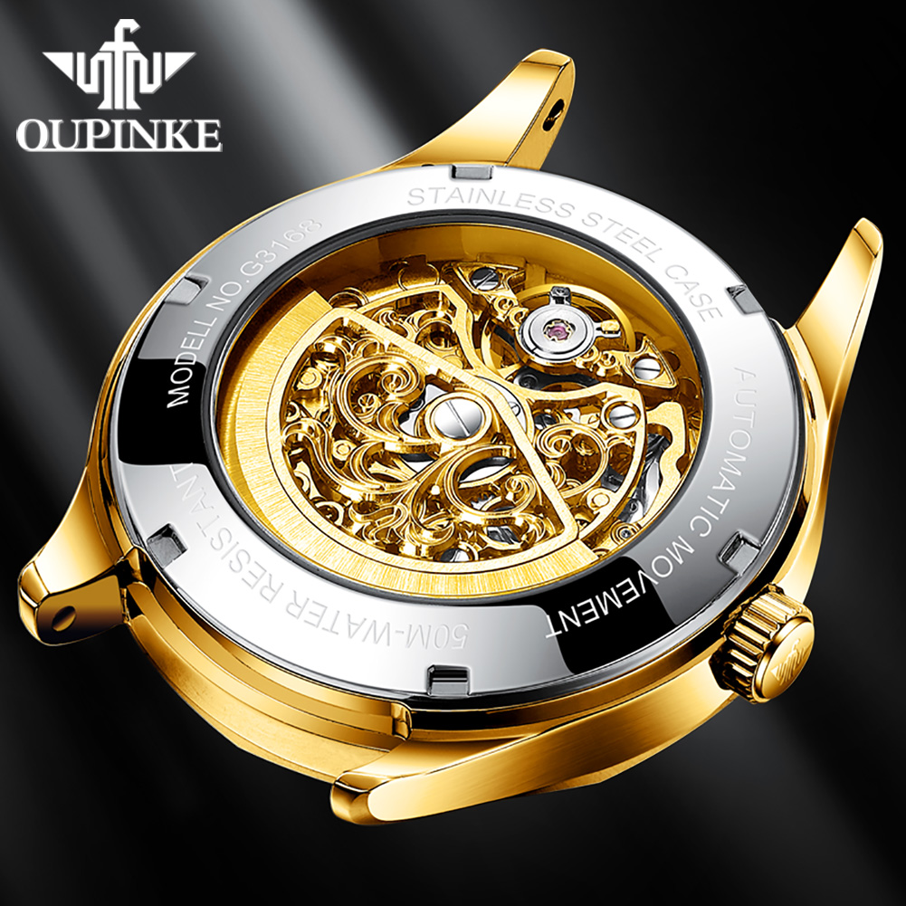 OUPINKE Watches for Mens Automatic Mechanical Skeleton Watch Self Winding Luxury Dress Tungsten Steel Sapphire Crystal Waterproof Reloj, Male 3168A