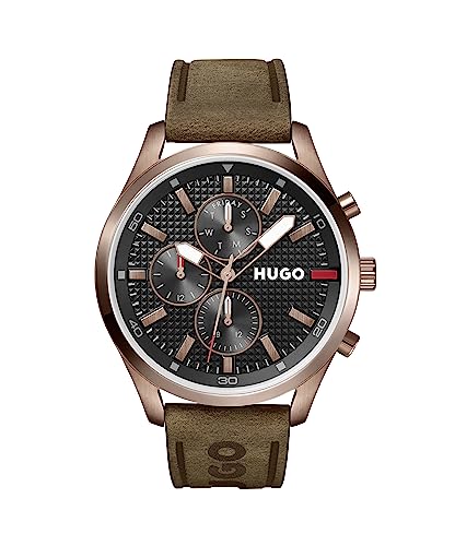 HUGO Analogue Multifunction Quartz Watch for Men with Brown Leather Strap - 1530162
