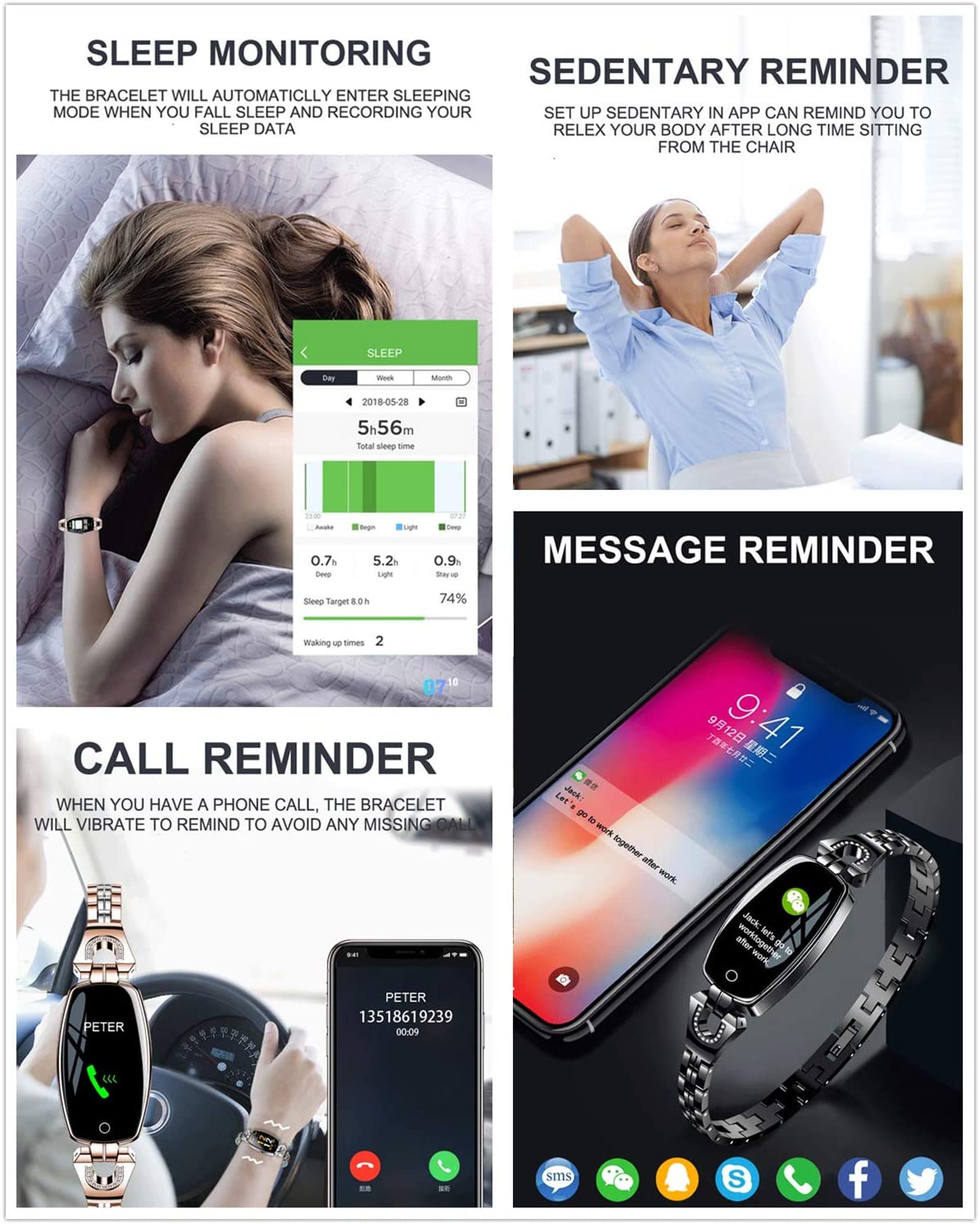 Women's Stainless Steel Fitness Smartwatch with Heart Monitor