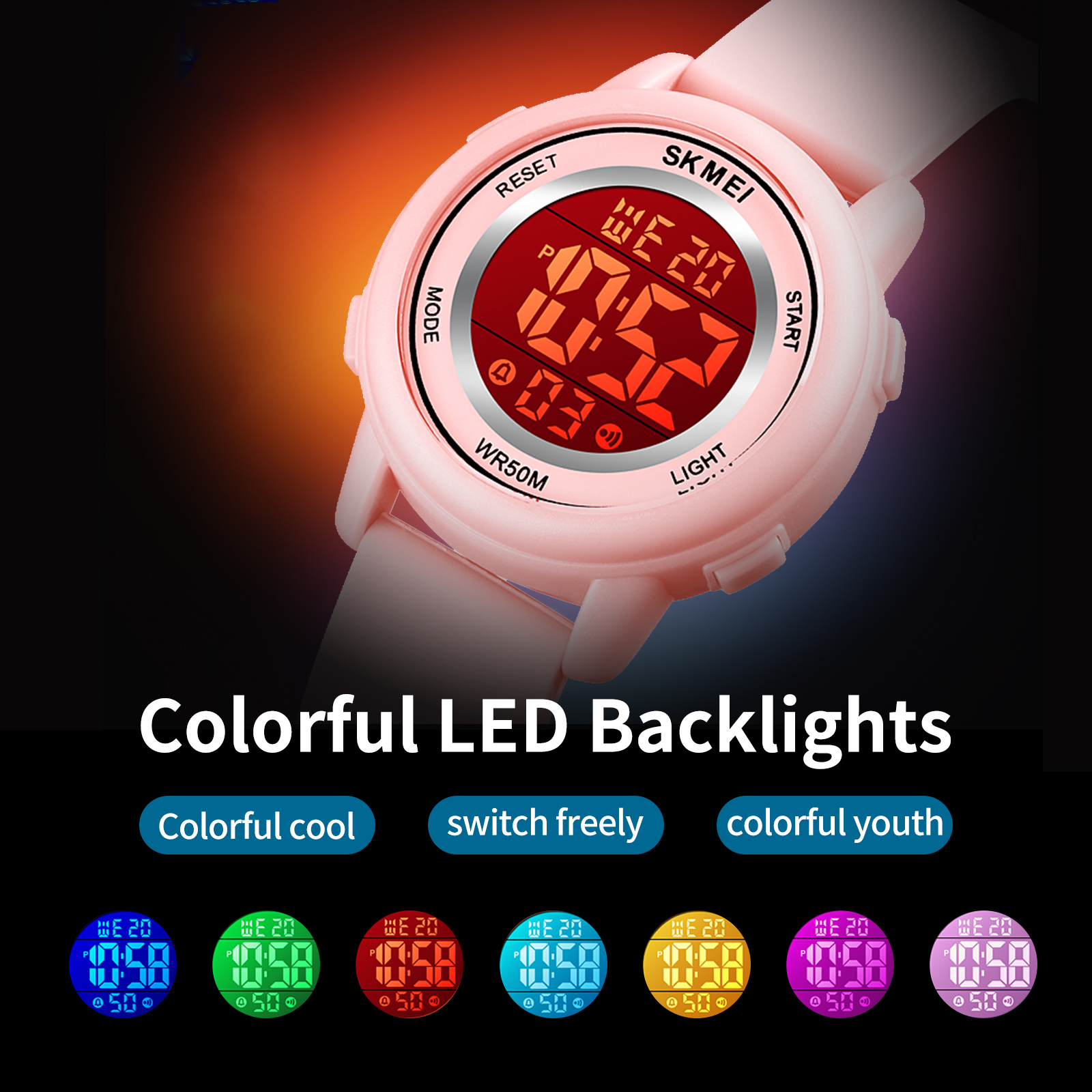 SKMEI Kids Waterproof Sports Watch, Pink