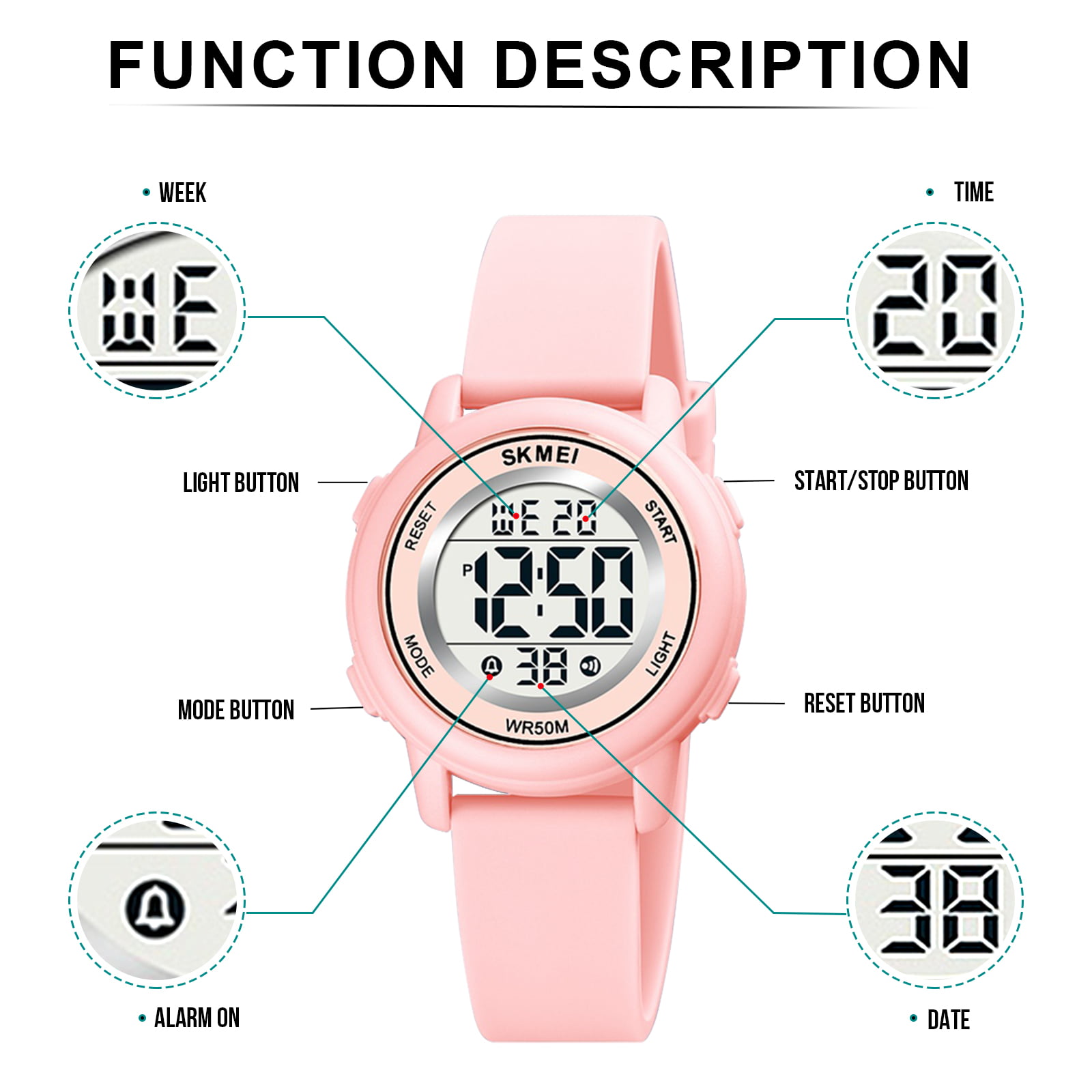 SKMEI Kids Waterproof Sports Watch, Pink