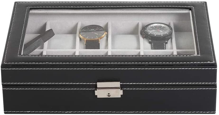 Black Lockable Watch Organizer with Glass Top