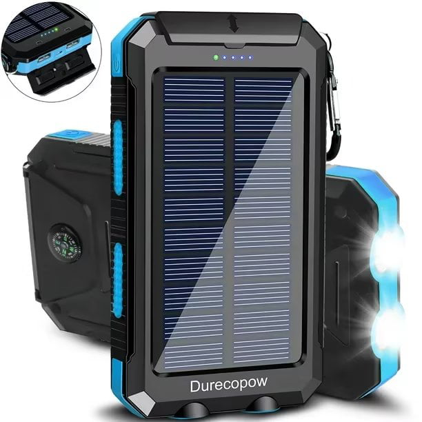 Solar Power Bank with Dual USB Ports, LED Light