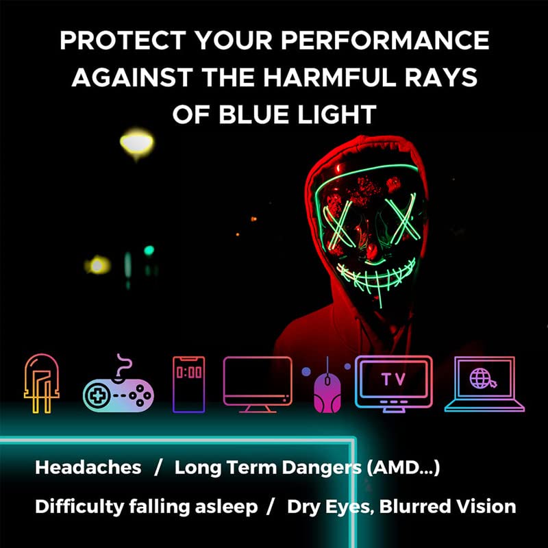 Blue Light Blocking Glasses Gaming Glasses Computer Gamer Glasses Powerful Professional Filter, Anti-Fatigue Anti Glare UV & Eyestrain Screen Glasses for Women Men (Video Games, Console, TV, PC)