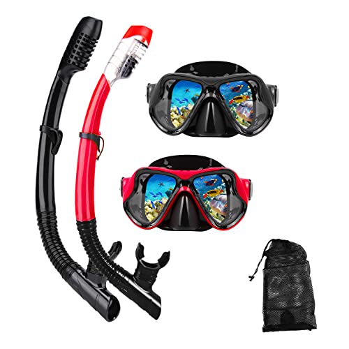 Adults' Snorkel and Scuba Mask Set - Black/Red (2 Pack)