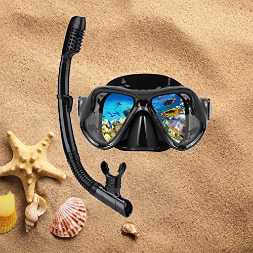 Adults' Snorkel and Scuba Mask Set - Black/Red (2 Pack)