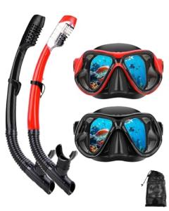 Adults' Snorkel and Scuba Mask Set - Black/Red (2 Pack)