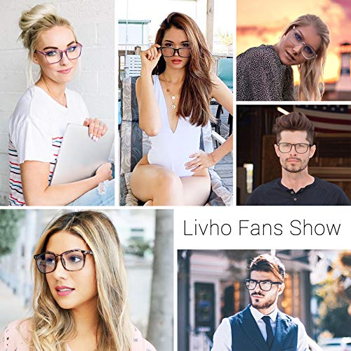 livho 2 Pack Blue Light Blocking Glasses, Computer Reading/Gaming/TV/Phones Glasses for Women Men,Anti Eyestrain & UV Glare (*B1 Light Blcak+Clear, Clear)