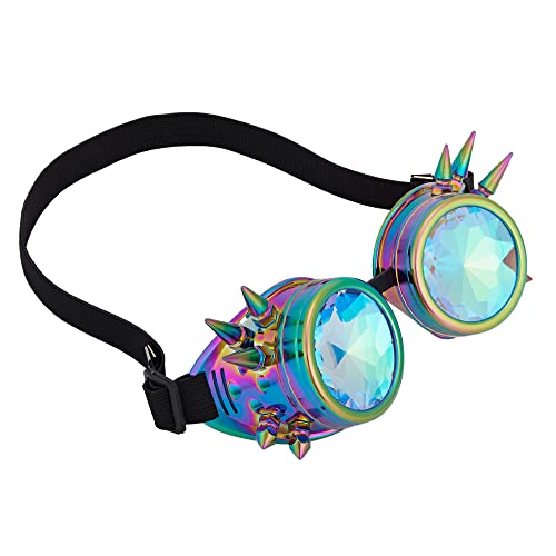 Rainbow Kaleidoscope Steampunk Goggles with Crystals