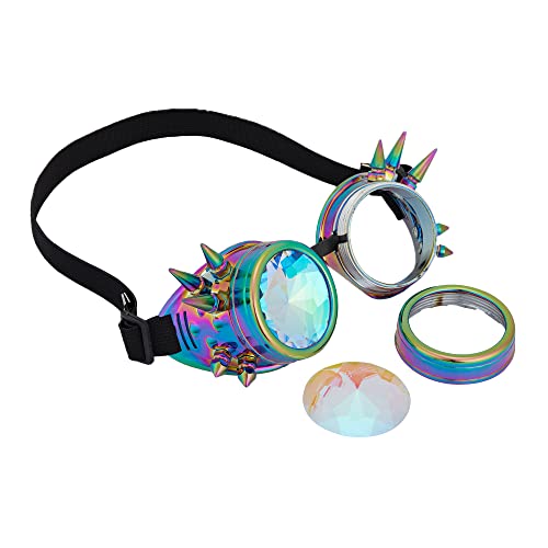 Rainbow Kaleidoscope Steampunk Goggles with Crystals