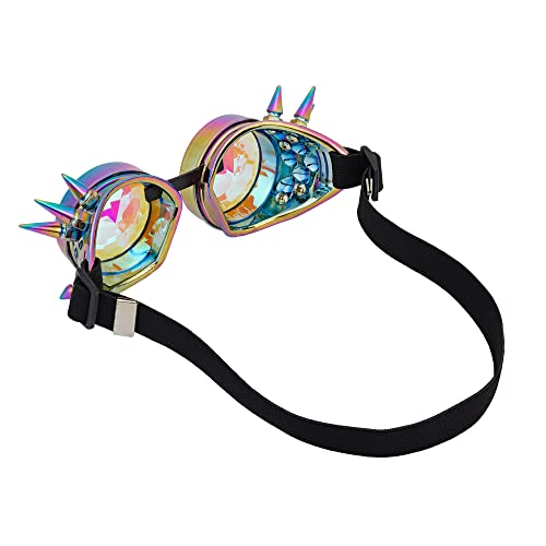 Rainbow Kaleidoscope Steampunk Goggles with Crystals