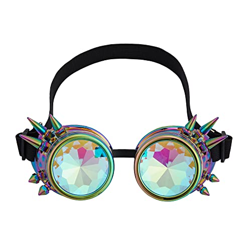 Rainbow Kaleidoscope Steampunk Goggles with Crystals