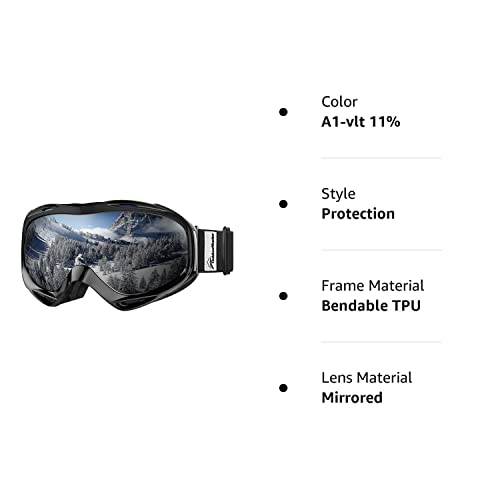 OutdoorMaster OTG Ski Goggles - Black Frame + VLT 10% Gray Lens