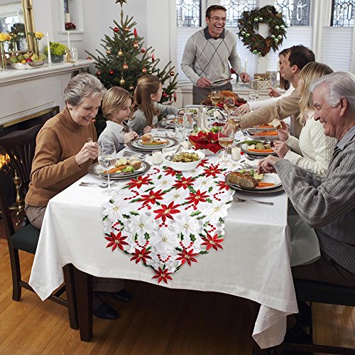 Embroidered Christmas Table Runner for Festive Decor - 70 Inch