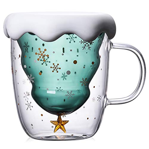 Cute Christmas Insulated Glass Mug with Lid