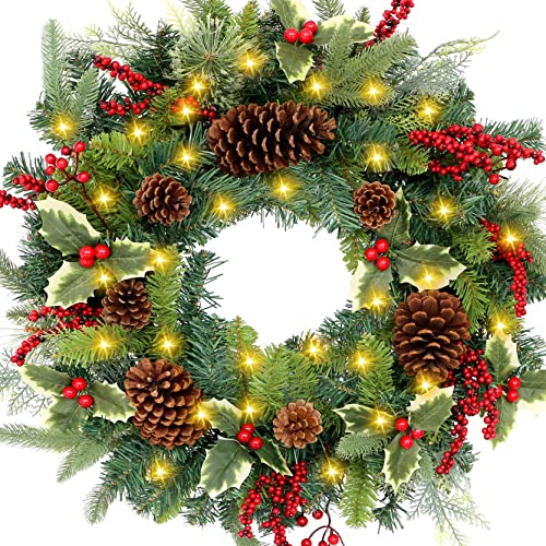 Pre-lit 24-Inch Christmas Wreath with LED Lights