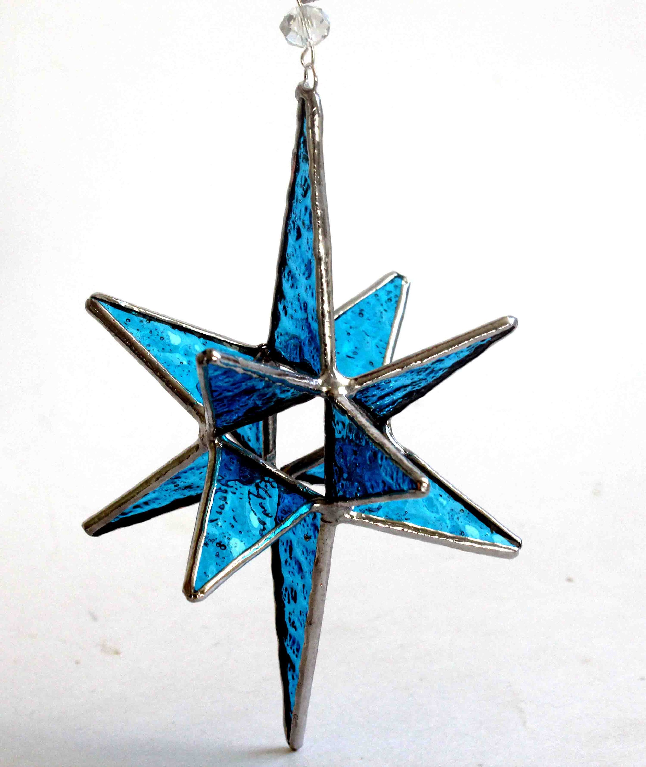 Aqua Stained Glass Moravian Star Ornament