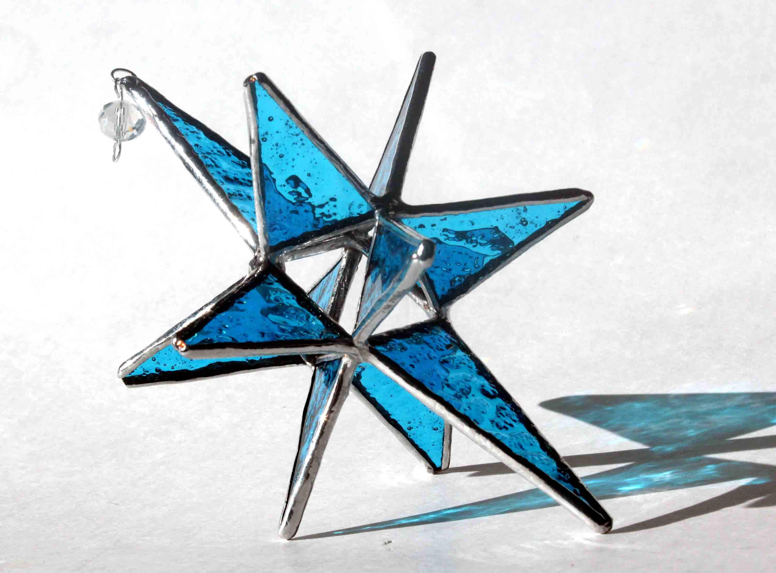 Aqua Stained Glass Moravian Star Ornament