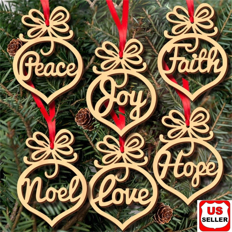 Wooden Xmas Tree Decorations - Set of 6