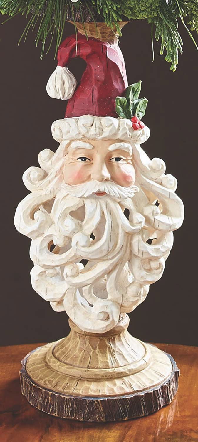 Santa Head Carved Wood-Look Candle Holder