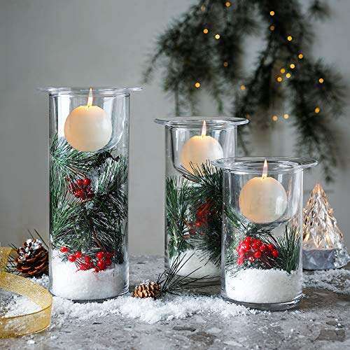Ornamented Glass Hurricane Candle Holders - Set of 3