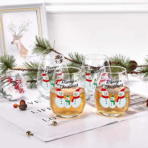 Set of 4 Snowman Wine Glasses for Christmas