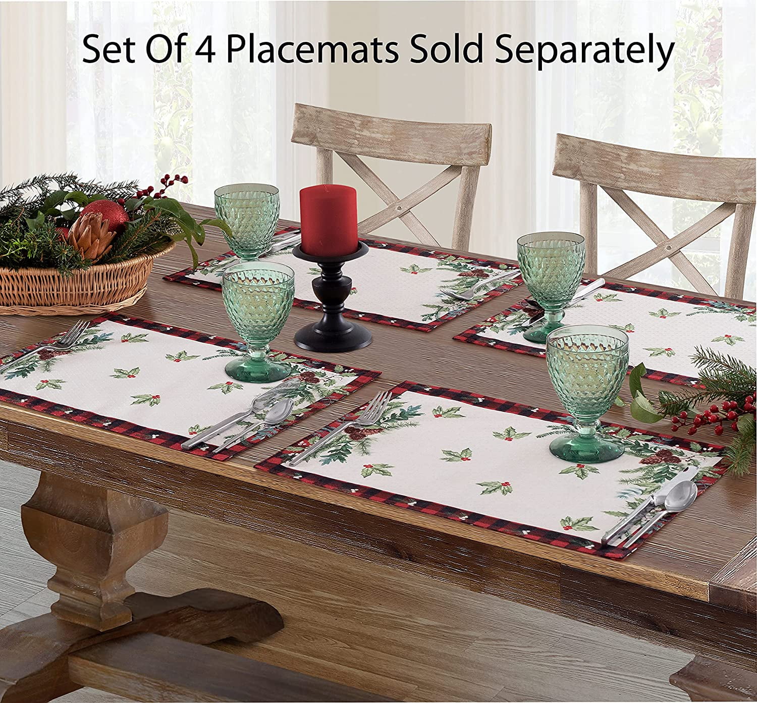 Christmas Placemats Set with Garland Border