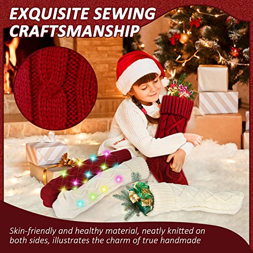 LED Knitted Christmas Stockings, 4-Pack (Red/White)