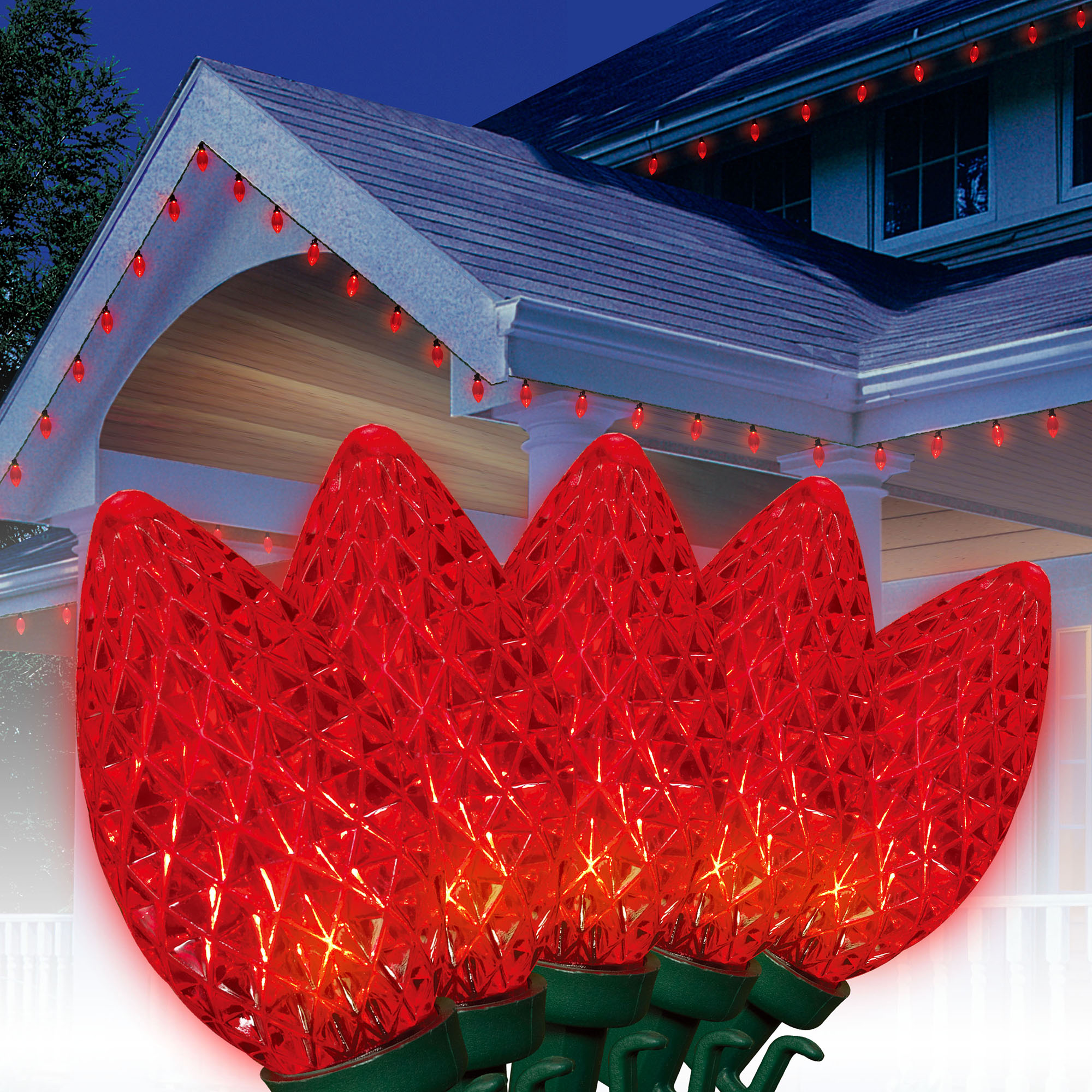 Red Diamond-Cut C9 LED Christmas Lights (400ct)
