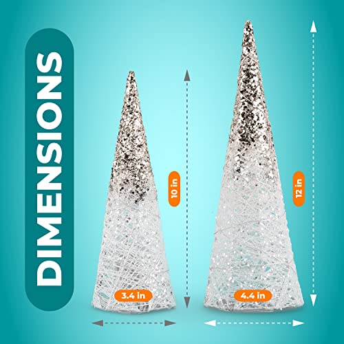 Lighted Christmas Tree Table Decor, White and Gold