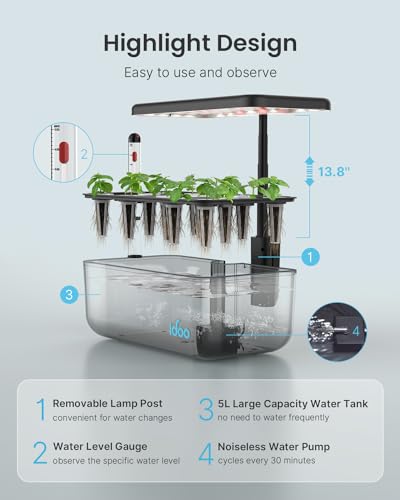 iDOO Hydroponics Kit with LED Grow Light, Herb Garden