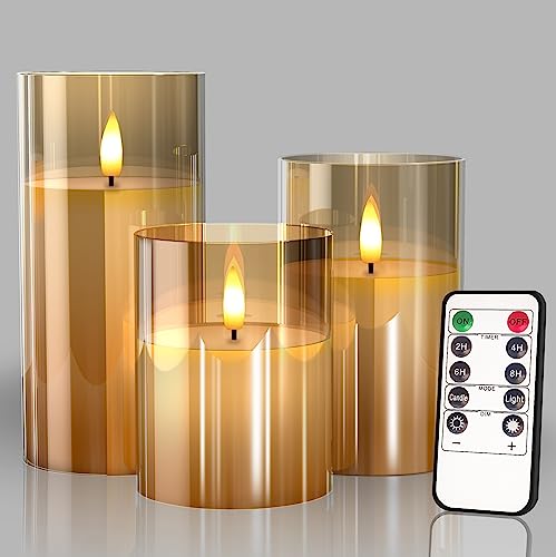 Gold LED Flameless Candles with Remote (Pack of 3)