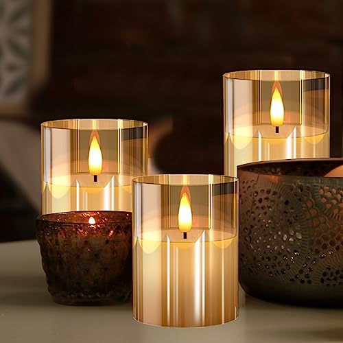 Gold LED Flameless Candles with Remote (Pack of 3)
