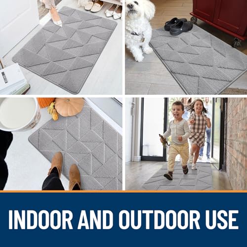 OLANLY Indoor Non-Slip Absorbent Door Mat Grey 32x20