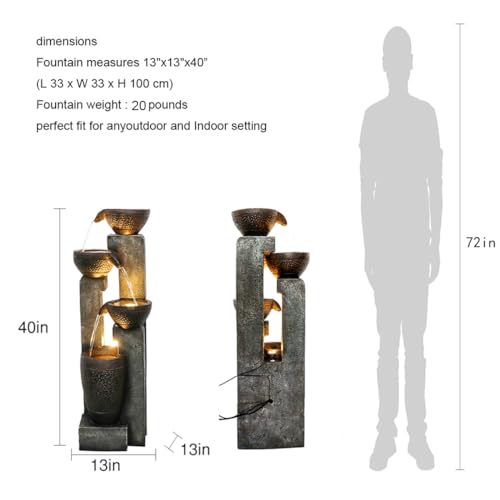 40'' Resin Outdoor Garden Water Fountain Decor