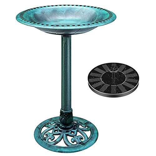 VIVOHOME Antique Green Garden Bird Bath with Solar Fountain