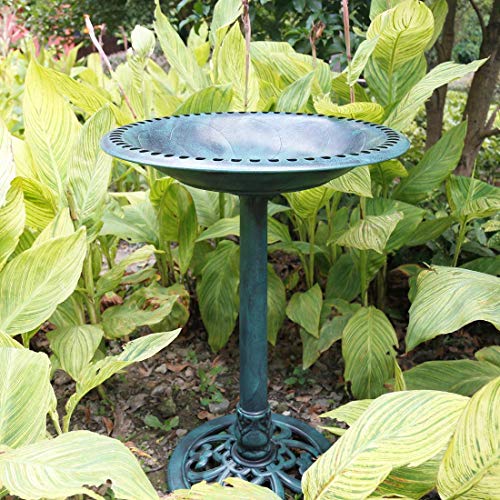 VIVOHOME Antique Green Garden Bird Bath with Solar Fountain
