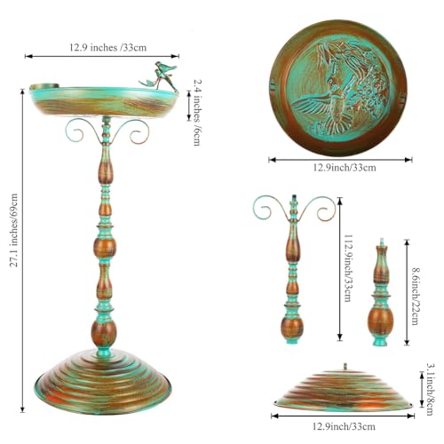Giole Roman Pedestal Bird Bath with Hummingbird Pattern