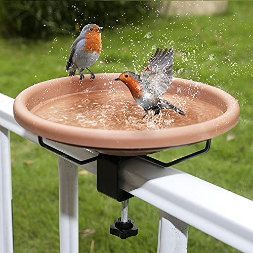 Hanizi 12 Inch Deck Mounted Bird Bath Bowl with Fence Clamp