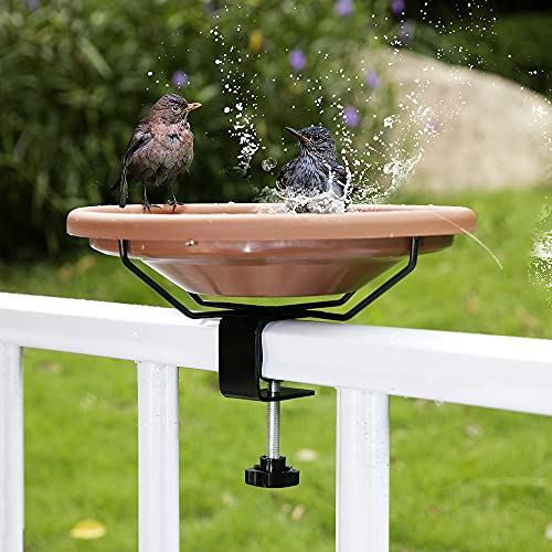 Hanizi 12 Inch Deck Mounted Bird Bath Bowl with Fence Clamp