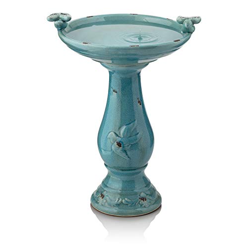 Alpine 25" Tall Ceramic Pedestal Birdbath with Birds