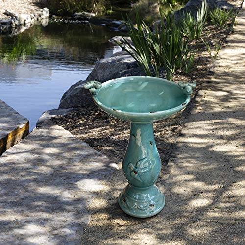 Alpine 25" Tall Ceramic Pedestal Birdbath with Birds