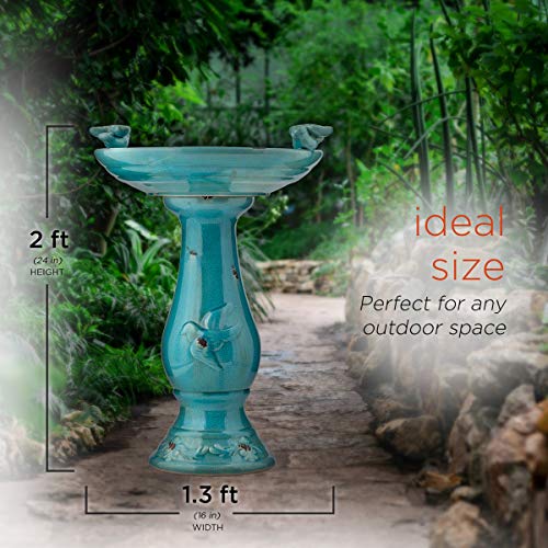 Alpine 25" Tall Ceramic Pedestal Birdbath with Birds
