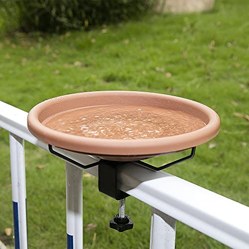 Hanizi 12 Inch Deck Mounted Bird Bath Bowl with Fence Clamp