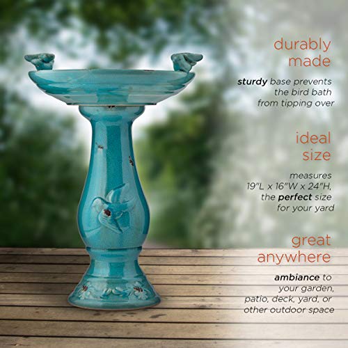 Alpine 25" Tall Ceramic Pedestal Birdbath with Birds