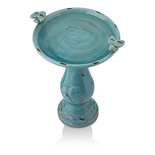 Alpine 25" Tall Ceramic Pedestal Birdbath with Birds