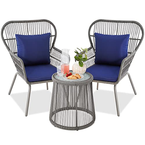 Outdoor Wicker Bistro Set with Cushioned Chairs & Table