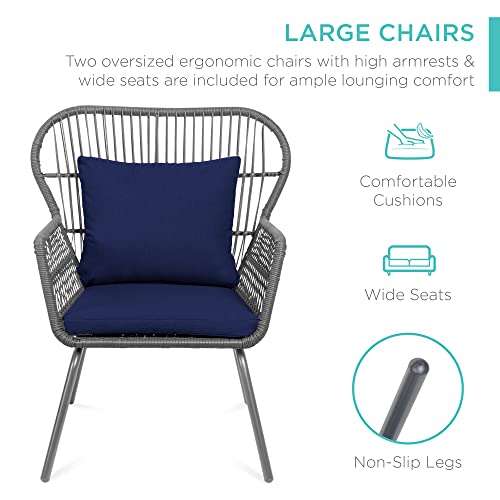 Outdoor Wicker Bistro Set with Cushioned Chairs & Table